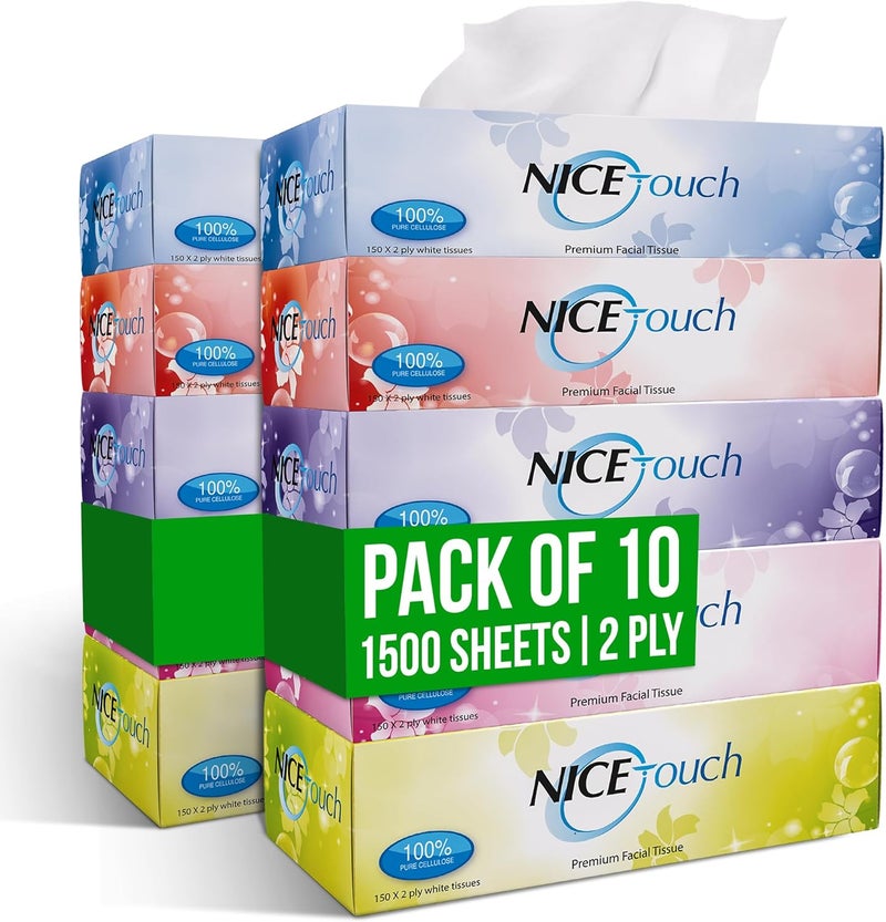 NICE Touch علبة مناديل وجه نice Touch مزدوجة الطبقة - عبوة من 10 - Image 1