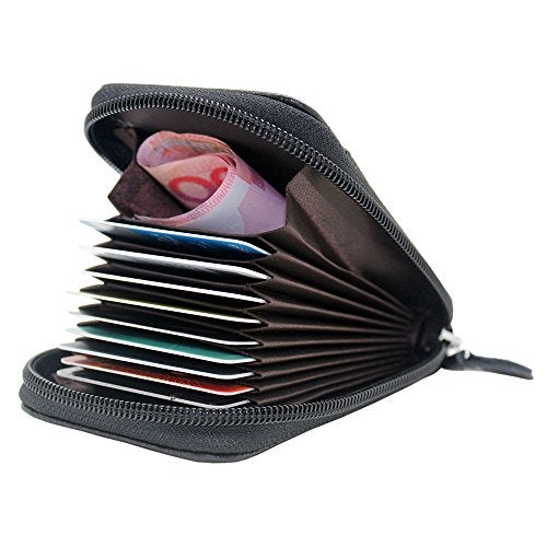 boshiho RFID Blocking Card Holder Genuine Leather Credit Card Case Organizer Compact Wallet Zip Around Accordion Style (Black) - Image 2