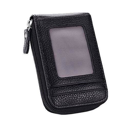 boshiho RFID Blocking Card Holder Genuine Leather Credit Card Case Organizer Compact Wallet Zip Around Accordion Style (Black) - Image 4