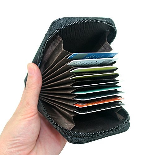 boshiho RFID Blocking Card Holder Genuine Leather Credit Card Case Organizer Compact Wallet Zip Around Accordion Style (Black) - Image 5