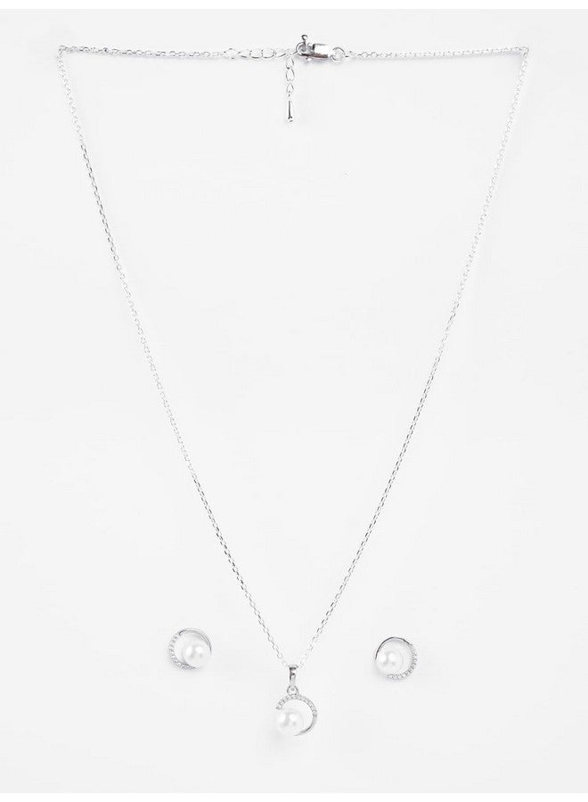 Clara 925 Sterling Silver Zola Real Pearl Pendant Earrings Chain Necklace Jewellery Set | Platinum Plated, Swiss Zirconia |Gift for Women and Girls - Image 4