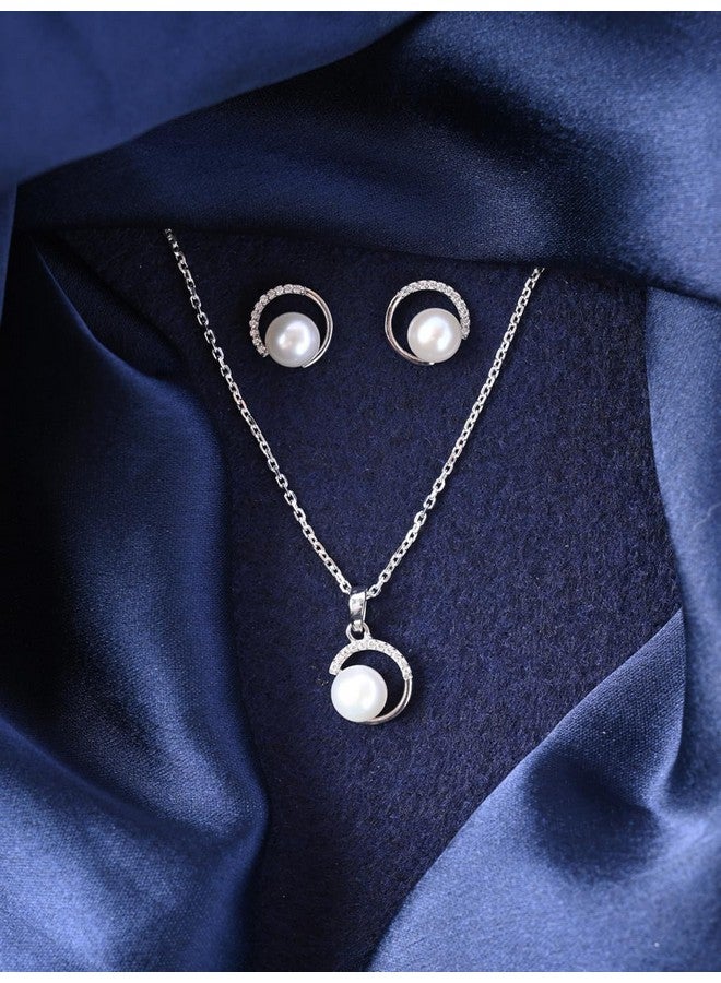 Clara 925 Sterling Silver Zola Real Pearl Pendant Earrings Chain Necklace Jewellery Set | Platinum Plated, Swiss Zirconia |Gift for Women and Girls - Image 2