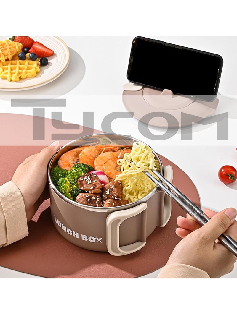 TYCOM Stainless Steel Lunch Box for Kid School Insulated Bento Lunch Box Lunch Containers with Lids Foldable Handle Leakproof BFA Free Dishwasher Safe Round Brown.  - Image 2