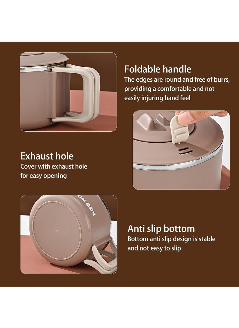 TYCOM Stainless Steel Lunch Box for Kid School Insulated Bento Lunch Box Lunch Containers with Lids Foldable Handle Leakproof BFA Free Dishwasher Safe Round Brown.  - Image 3