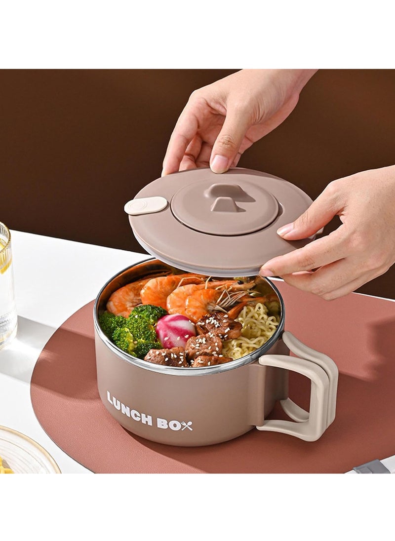 TYCOM Stainless Steel Lunch Box for Kid School Insulated Bento Lunch Box Lunch Containers with Lids Foldable Handle Leakproof BFA Free Dishwasher Safe Round Brown.  - Image 4