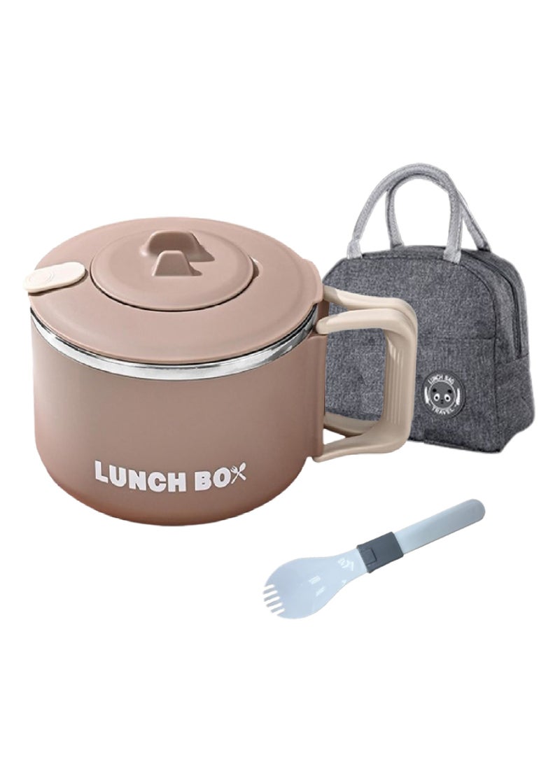 TYCOM Stainless Steel Lunch Box for Kid School Insulated Bento Lunch Box Lunch Containers with Lids Foldable Handle Leakproof BFA Free Dishwasher Safe Round Brown.  - Image 1