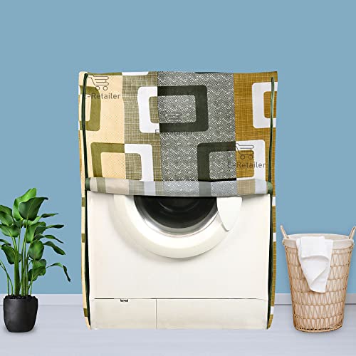 E-Retailer® Polyester Front Load Washing Machine Cover With Zip Enclosure Suitable For 5kg to 8kg (Color-Geometric Green, Size-23x23x35) - Image 1