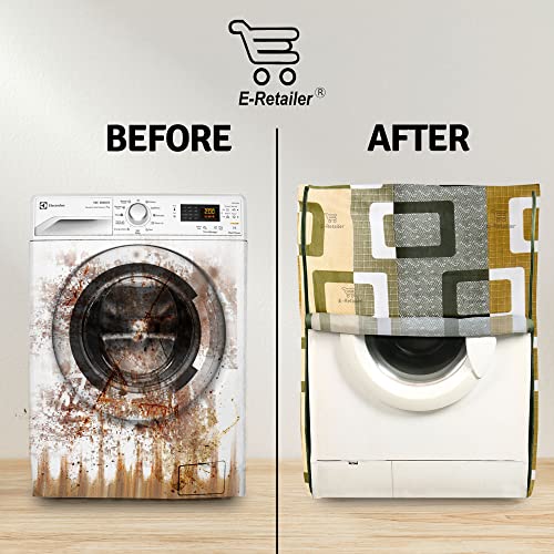 E-Retailer® Polyester Front Load Washing Machine Cover With Zip Enclosure Suitable For 5kg to 8kg (Color-Geometric Green, Size-23x23x35) - Image 4