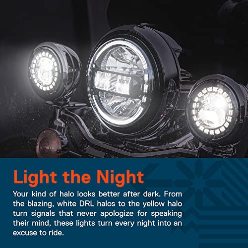 ONLINE LED STORE TRUE MODS 2pc Black 4.5" LED Passing Fog Lights for Harley Davidson Motorcycles [WHITE HALO DRL & AMBER Turn Signals] [Advanced Dual Fish-Eye Lens] [6500K Cold White] Driving Lamps for Harley Bikes - Image 3