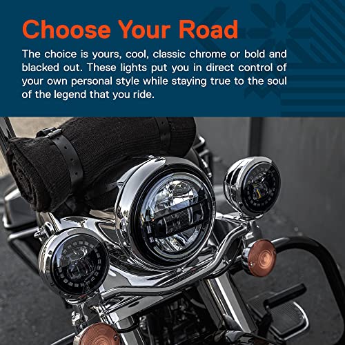 ONLINE LED STORE TRUE MODS 2pc Black 4.5" LED Passing Fog Lights for Harley Davidson Motorcycles [WHITE HALO DRL & AMBER Turn Signals] [Advanced Dual Fish-Eye Lens] [6500K Cold White] Driving Lamps for Harley Bikes - Image 4