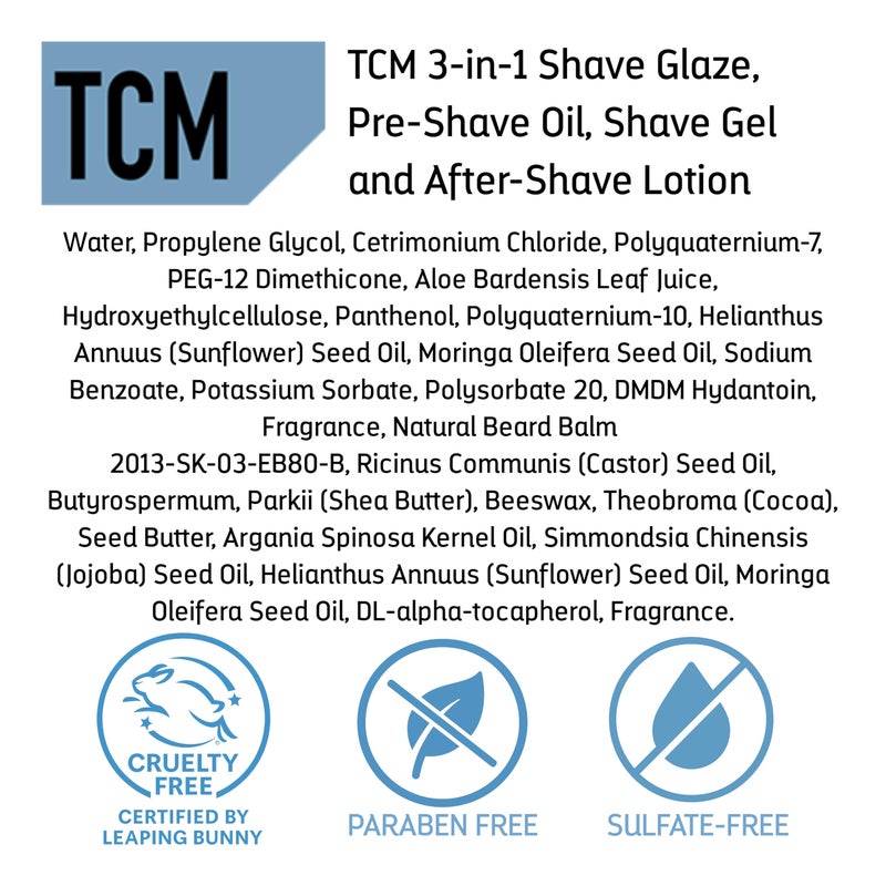 TCM 3N1 Men's Shave Glaze â€“ Pre-Shave, Shaving Gel & Aftershave â€“ Hydrating & Soothing Cruelty-Free Formula, for Comfort, Precision, and Easy Glide, 8 oz (Pack of 1) - Image 5