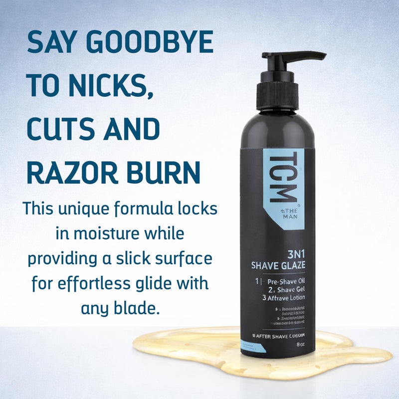 TCM 3N1 Men's Shave Glaze â€“ Pre-Shave, Shaving Gel & Aftershave â€“ Hydrating & Soothing Cruelty-Free Formula, for Comfort, Precision, and Easy Glide, 8 oz (Pack of 1) - Image 3