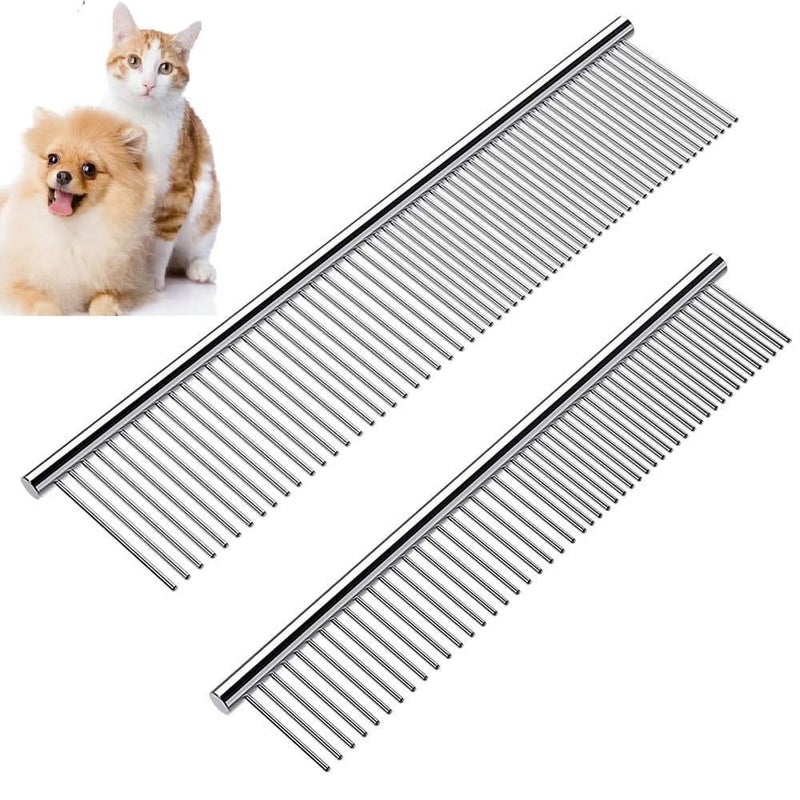 Veemok Pet Dematting 2 Set Comb for Dogs | Cats - Stainless Steel Grooming Tool for Long & Short Haired Pets - Anti-Slip Handle | Rounded Teeth for Knots, Mats | Shedding - Image 1