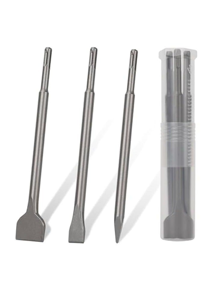 PROMASS Chisel Set for Rotary Hammer Drills, 3PC Concrete Masonry Drill Bit Set, Includes Point, Flat, and Scaling Chisels, 40CR Steel Bits for Masonry, Concrete, Tile Removal, with Storage Case  - Image 1