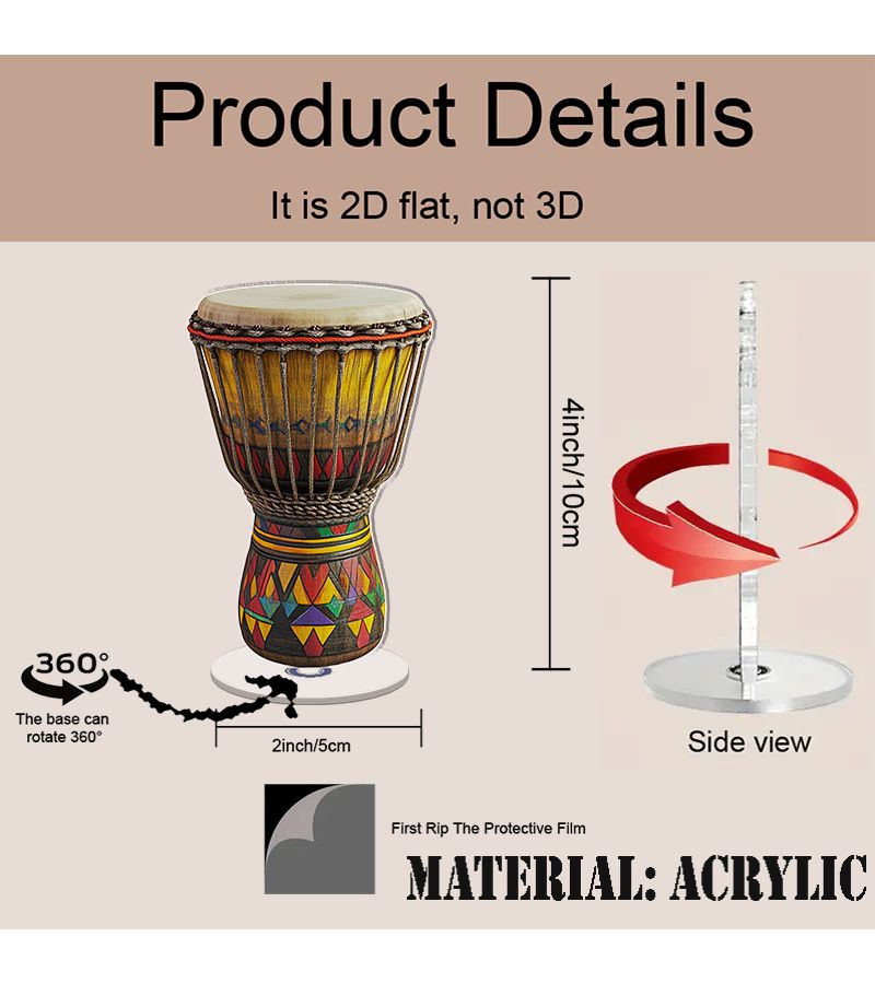 Model A 2D Flat Rotating Acrylic Ornament Stress Relief Djembe Drum Meditation Home Office - Image 3