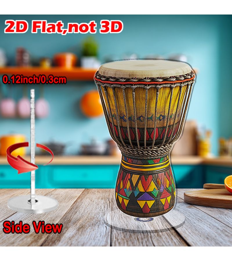 Model A 2D Flat Rotating Acrylic Ornament Stress Relief Djembe Drum Meditation Home Office - Image 1