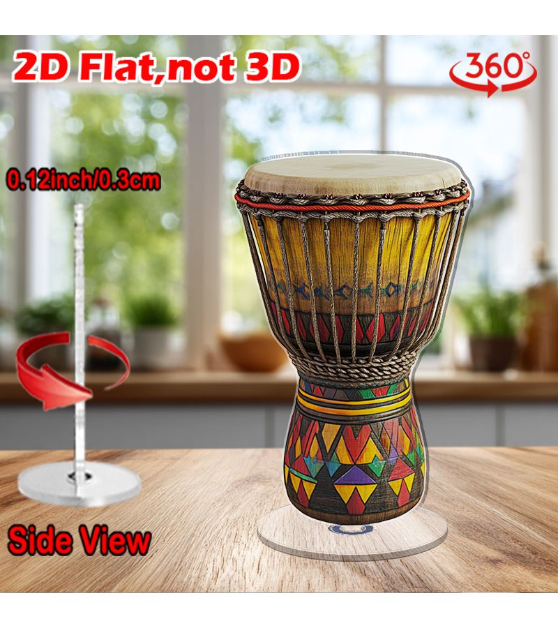 Model A 2D Flat Rotating Acrylic Ornament Stress Relief Djembe Drum Meditation Home Office - Image 5