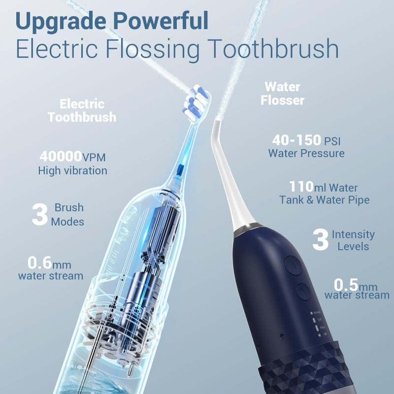 Marchpower Upgraded 2-in-1 Electric Toothbrush with Water Flosser, Ultrasonic Cleaning & 3+4 Smart Modes, Portable Oral Irrigator with Point-Jet, Rechargeable IPX7 Waterproof for Home & Travel Use - Image 4