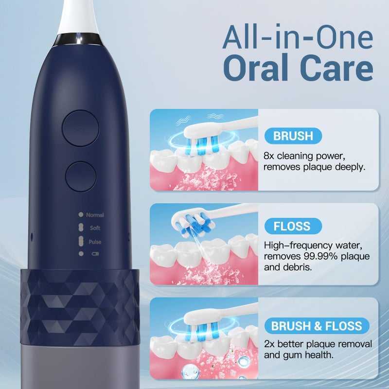 Marchpower Upgraded 2-in-1 Electric Toothbrush with Water Flosser, Ultrasonic Cleaning & 3+4 Smart Modes, Portable Oral Irrigator with Point-Jet, Rechargeable IPX7 Waterproof for Home & Travel Use - Image 2