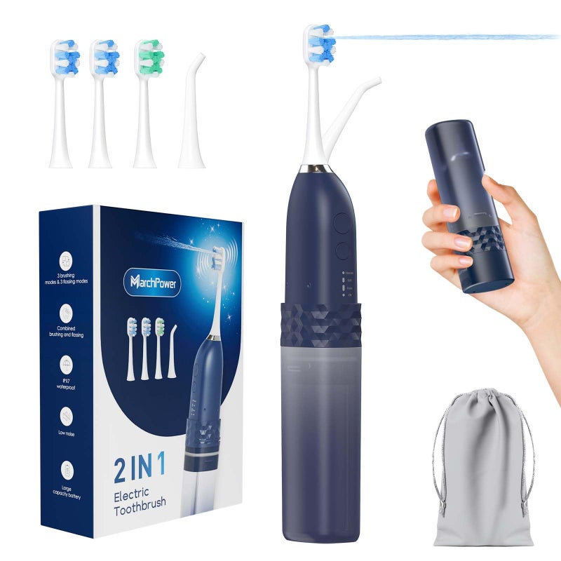 Marchpower Upgraded 2-in-1 Electric Toothbrush with Water Flosser, Ultrasonic Cleaning & 3+4 Smart Modes, Portable Oral Irrigator with Point-Jet, Rechargeable IPX7 Waterproof for Home & Travel Use - Image 1