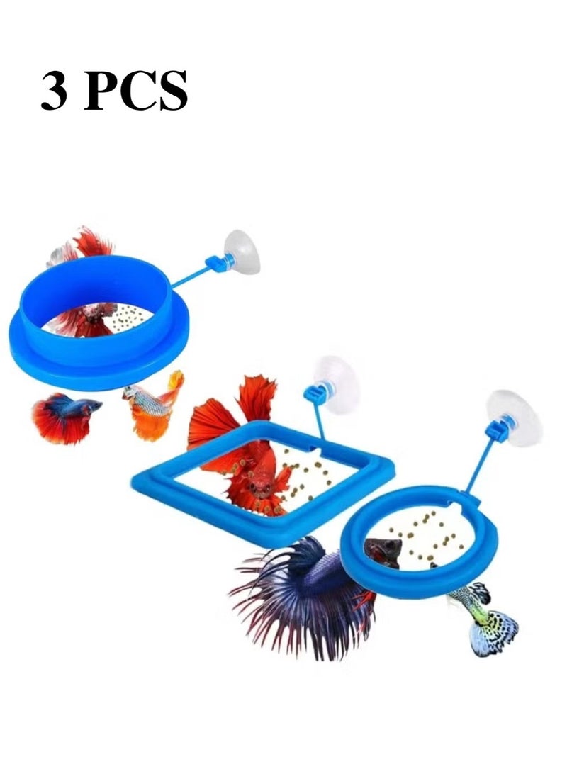 OMEVE 3 Pack Fish Feeding Rings Round, Square and Round Height Upgraded, Floating Food Feeder with Suction Cup for Aquarium Fish Tank - Image 1