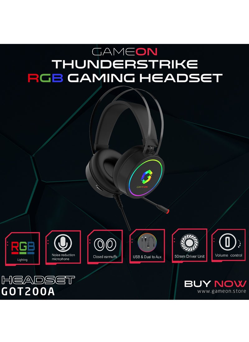 جايم أون سماعات الألعاب GAMEON Thunderstrike GOT200A RGB المتوافقة مع PS4 و PS5 و XBOX ONE و PC مع توصيل USB  - Image 4