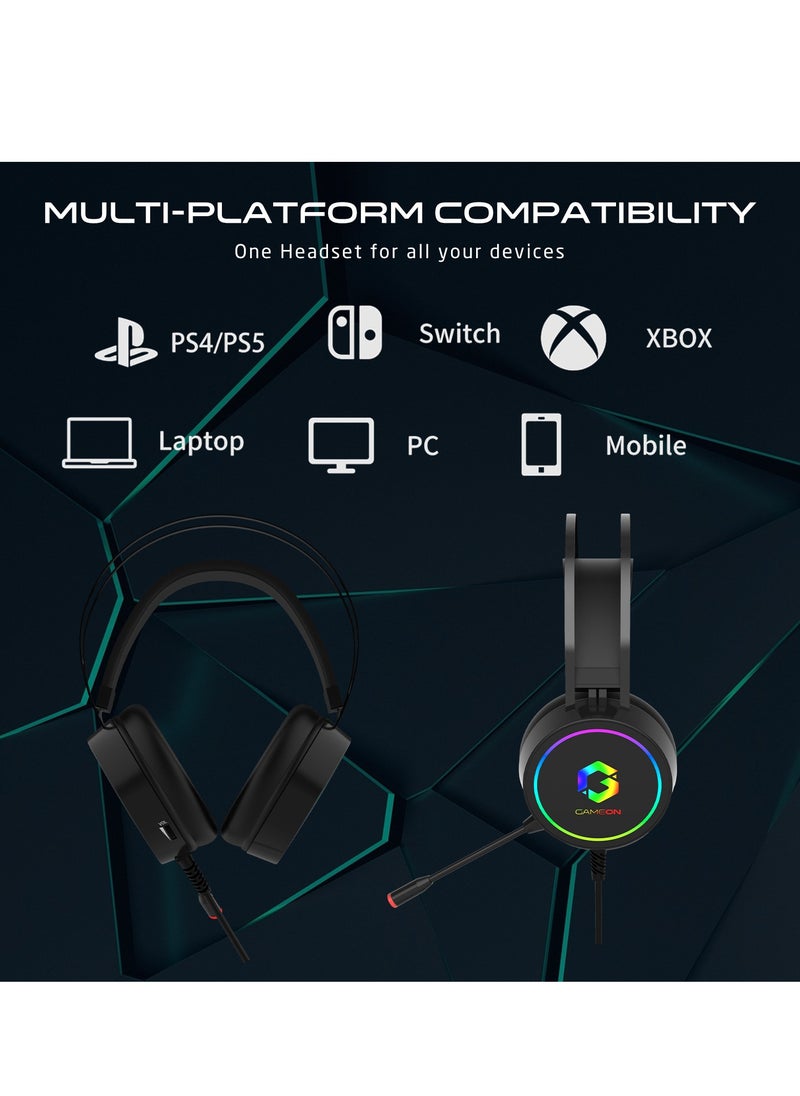سماعات الألعاب GAMEON Thunderstrike GOT200A RGB المتوافقة مع PS4 و PS5 و XBOX ONE و PC مع توصيل USB