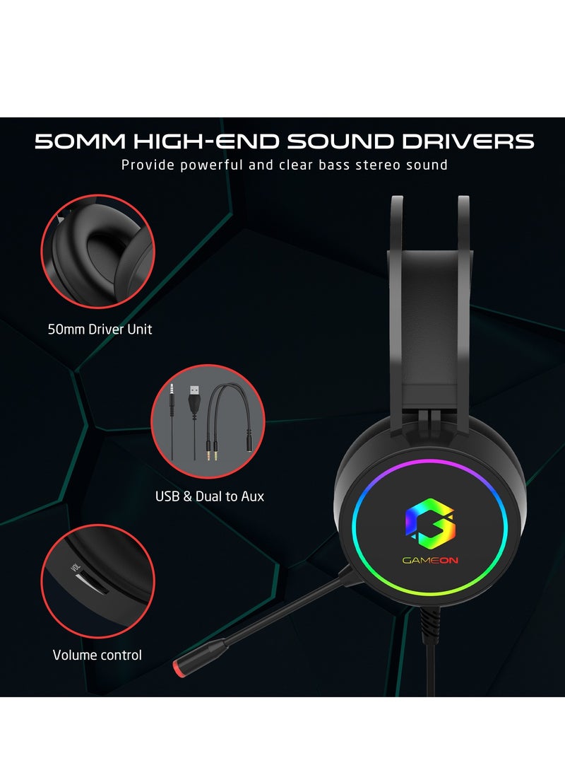 سماعات الألعاب GAMEON Thunderstrike GOT200A RGB المتوافقة مع PS4 و PS5 و XBOX ONE و PC مع توصيل USB