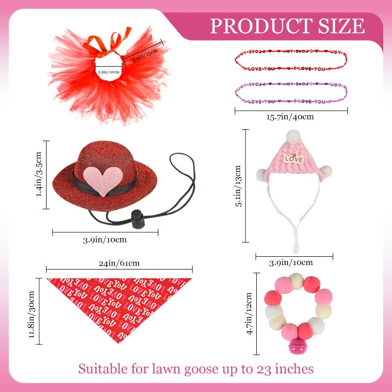 letesult 2Sets Valentine's Day Goose Outfits, 7PCS Red Heart Porch Outfits Romantic Clothes for 23" High Cement Plastic Lawn Porch Goose Statue, Valentines Goose Costume Dress for Outdoor Patio Yard Lawn Decor - Image 2