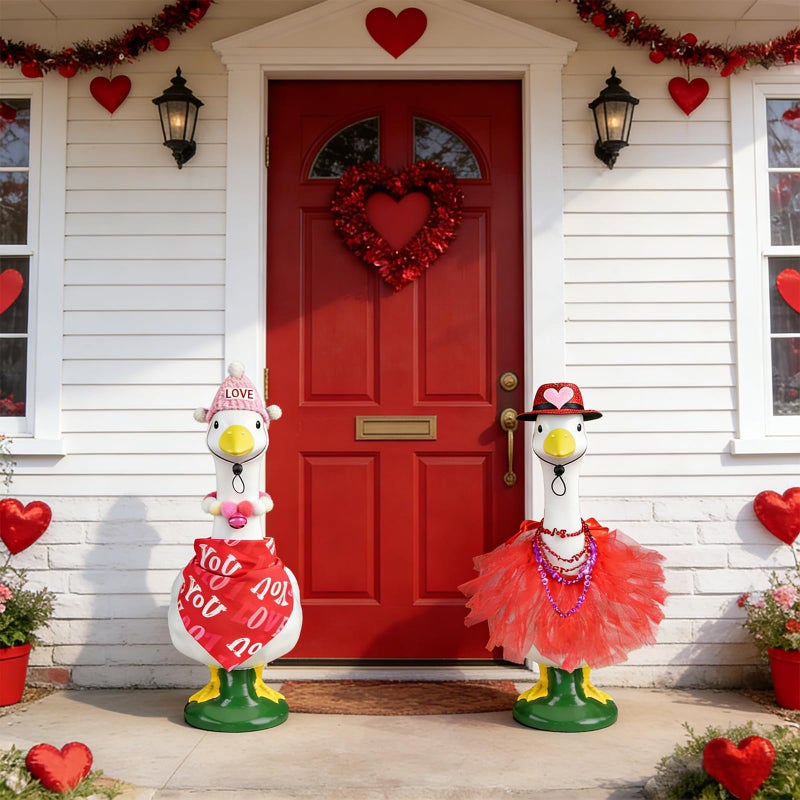 letesult 2Sets Valentine's Day Goose Outfits, 7PCS Red Heart Porch Outfits Romantic Clothes for 23" High Cement Plastic Lawn Porch Goose Statue, Valentines Goose Costume Dress for Outdoor Patio Yard Lawn Decor - Image 4