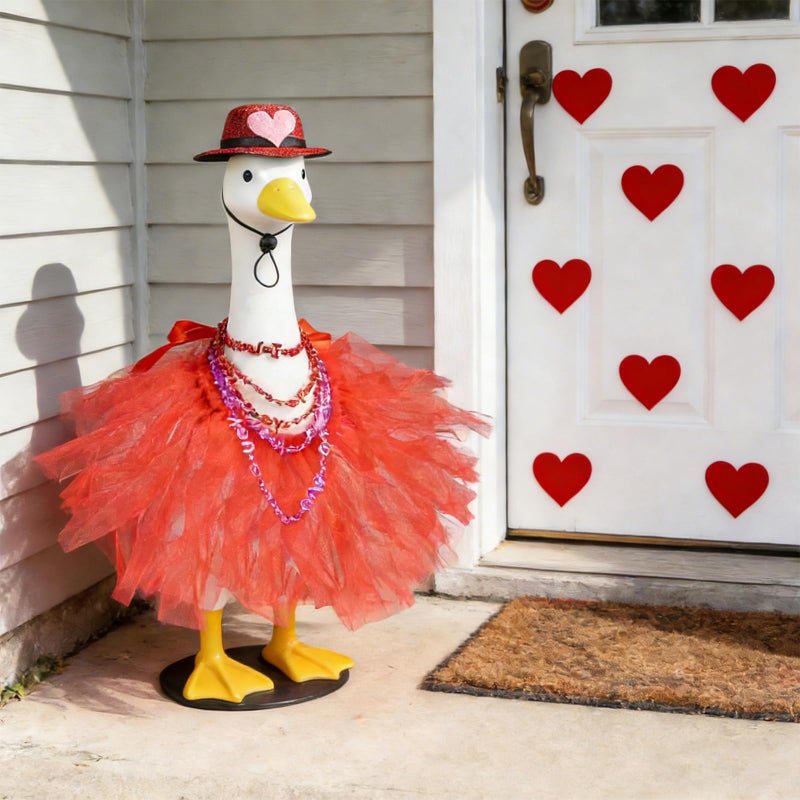 letesult 2Sets Valentine's Day Goose Outfits, 7PCS Red Heart Porch Outfits Romantic Clothes for 23" High Cement Plastic Lawn Porch Goose Statue, Valentines Goose Costume Dress for Outdoor Patio Yard Lawn Decor - Image 5
