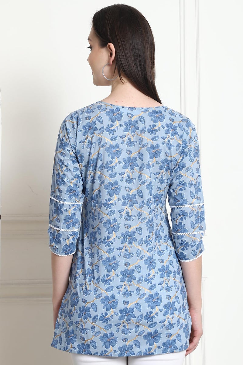 Rajnandini Women's Cotton Jaipuri Printed Tunic (JOPLJPR4013-M_Sky Blue_M) - Image 2