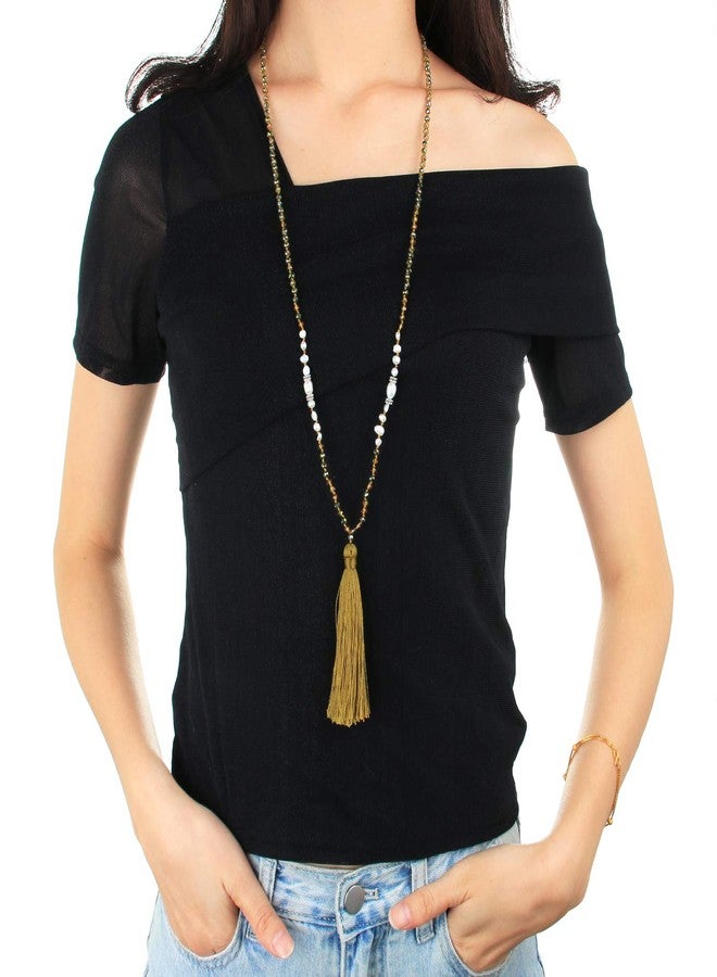 KELITCH Women Pearls Necklace Crystal Beaded Necklaces Handmade Tassel Necklaces - Image 4