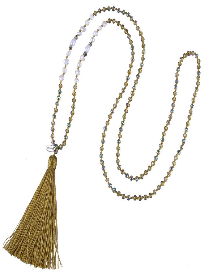 KELITCH Women Pearls Necklace Crystal Beaded Necklaces Handmade Tassel Necklaces - Image 1