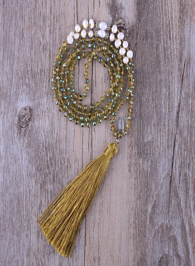 KELITCH Women Pearls Necklace Crystal Beaded Necklaces Handmade Tassel Necklaces - Image 3