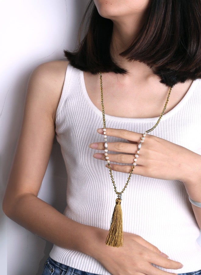 KELITCH Women Pearls Necklace Crystal Beaded Necklaces Handmade Tassel Necklaces - Image 5