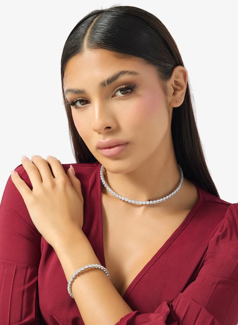 Diamonte Choker And Bracelet Set Silver