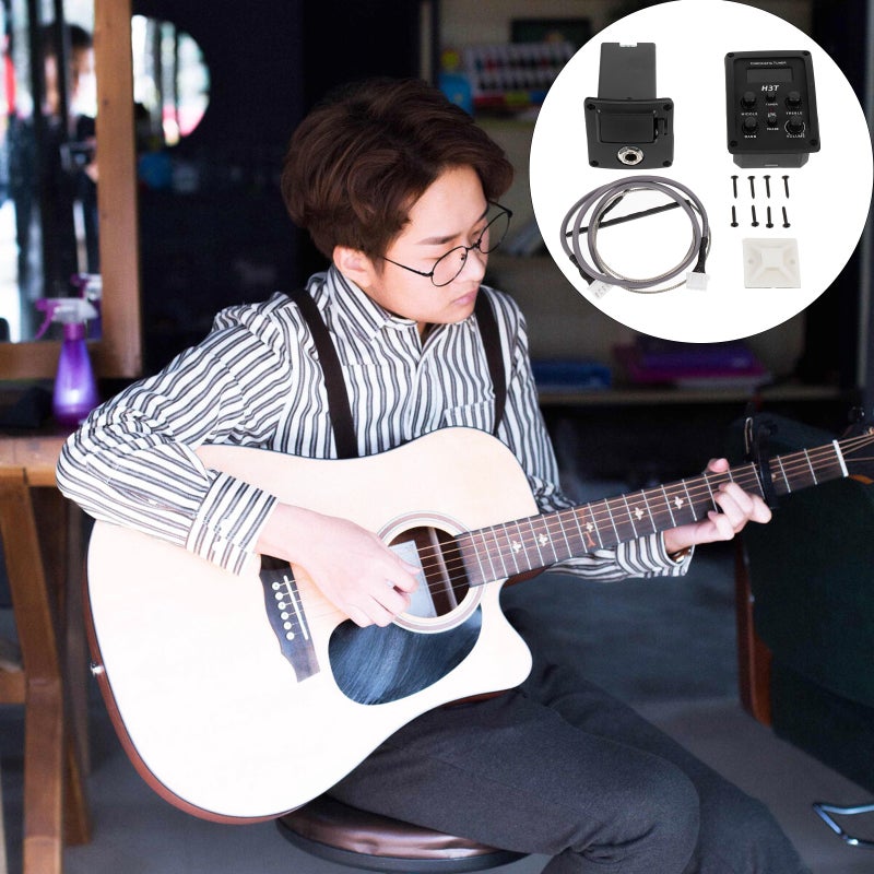 🎸 مكبر صوت لأجهزة الصوت مع معادل رباعي نطاقات لأوتار الغيتار مع مستشعر بيزو شاشة ضبط الصوت التحكم في الحدة والمتوسط والمنخفض بدون بطارية - Image 5
