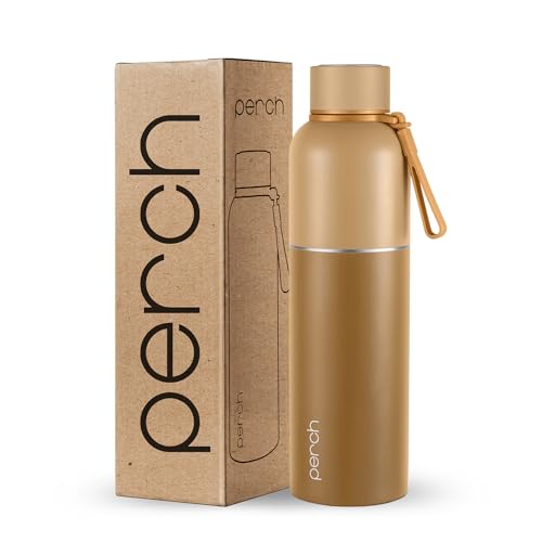 Perch Water Bottle 1 LTR Stainless Steel | Hot and Cold Flask | ISI Certified | Vacuum Insulated | BPA Free | Leak Proof Lid | for Office, School, Gym, Home, Travel | Zenith 1000ml | Amber Brown - Image 1