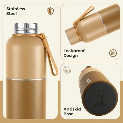 Perch Water Bottle 1 LTR Stainless Steel | Hot and Cold Flask | ISI Certified | Vacuum Insulated | BPA Free | Leak Proof Lid | for Office, School, Gym, Home, Travel | Zenith 1000ml | Amber Brown - Image 3