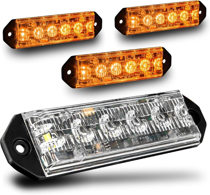 LAMPHUS 4pc PlanarFlash 6W Amber LED Surface Mount Police Grill Strobe Warning Lights [Sync-able Modes] Yellow 12V Grille Flashing Emergency Fire Lights for Snowplow Pilot Work Truck Vehicle - Image 1