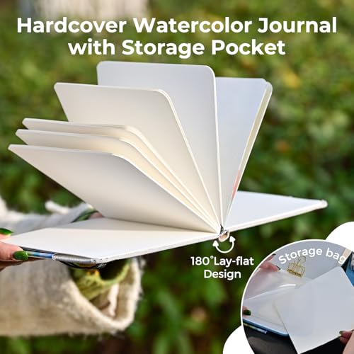 Funto Watercolor Journal, Square, 5.5x5.5, Portable 2-Pack, 48 Pages Each, Gray&Blue Cover, 110lb/230gsm, Art Supplies for Mixed Media - Image 4