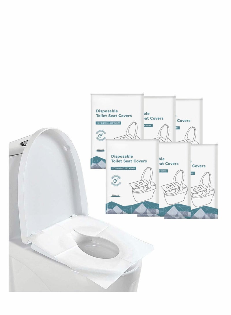 Excefore أغطية مقاعد toilets القابلة للاستخدام مرة واحدة، أغطية مقاعد toilets الورقية المحمولة، طقم السفر، قابلة للاستخدام مرة واحدة، قابلة للتدفق، قابلة للتحلل، مثالية للاستخدام أثناء السفر، دورات المياه العامة، الطائرة، التخييم، 6 حزم (60 قطعة)  - Image 1