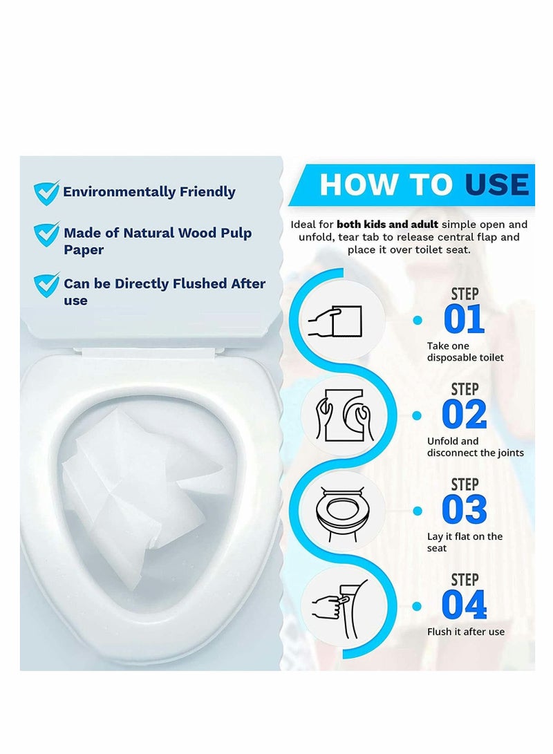 Excefore أغطية مقاعد toilets القابلة للاستخدام مرة واحدة، أغطية مقاعد toilets الورقية المحمولة، طقم السفر، قابلة للاستخدام مرة واحدة، قابلة للتدفق، قابلة للتحلل، مثالية للاستخدام أثناء السفر، دورات المياه العامة، الطائرة، التخييم، 6 حزم (60 قطعة)  - Image 3