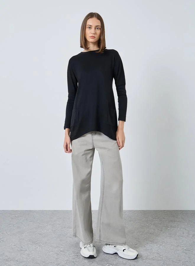 Styli Black Long Sleeve Knit Top