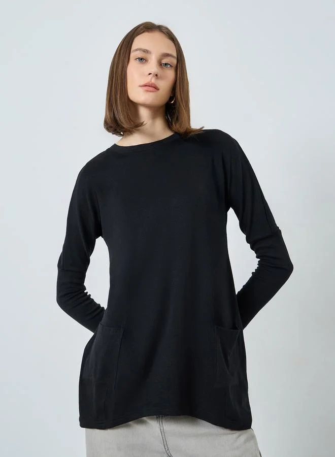 Styli Black Long Sleeve Knit Top