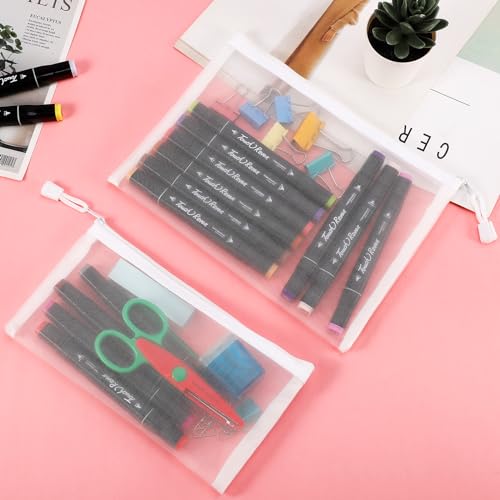 Agabani 4 Mesh Zipper Bag, Stationary Transparent Pouch, Pen Pencil Travel Cases, Document Organizer, Toiletry Cosmetic Makeup Pouches Envelope Bag For Office School Home(Small), White - Image 5