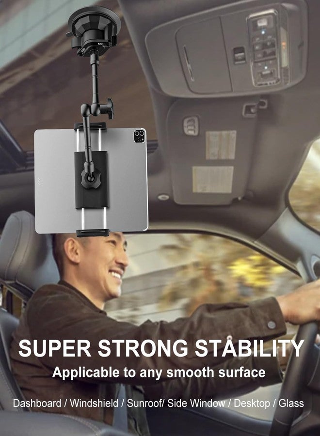 Kolasels Sunroof Tablet Holder Mount for Car/Truck [Latest Anti-Shake] Dashboard Windshield Window Tablet Stand for Truck/Car/Pickup, Heavy Duty Sunroof ipad Mount for 4-12.9" iPad Pro Air, Z Fold, iPhone - Image 4