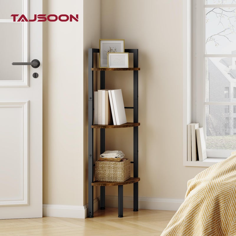 Tajsoon Small Corner Shelf Stand 3 Tier 39.6" Industrial Corner Display Shelf Shelving Unit, Corner Tables for Small Spaces, Bedroom, Living Room, Office, Kitchen, Rustic Brown - Image 5