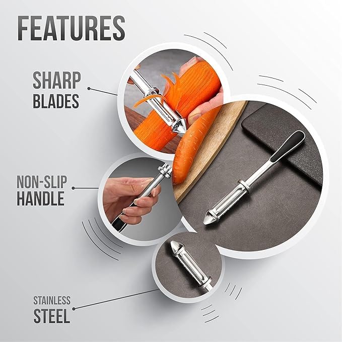 Puno Stainless Steel 3 in 1 Multifunctional Vegetable, Fruit Peelers, Potato Scraper or Chopper. (Pack of 1) - Image 4